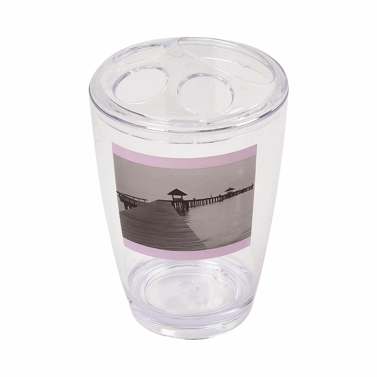 Seaside Clear Toothbrush Holder Stand for Bathroom Vanity Countertop - White,Gray,Pink - 3" L x 3" W x 4.8" H toothbrush holder,bathroom cup,bathroom organizer