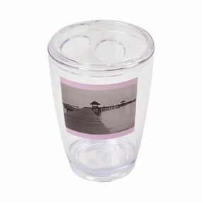 Seaside Clear Toothbrush Holder Stand for Bathroom Vanity Countertop - White,Gray,Pink - 3" L x 3" W x 4.8" H toothbrush holder,bathroom cup,bathroom organizer