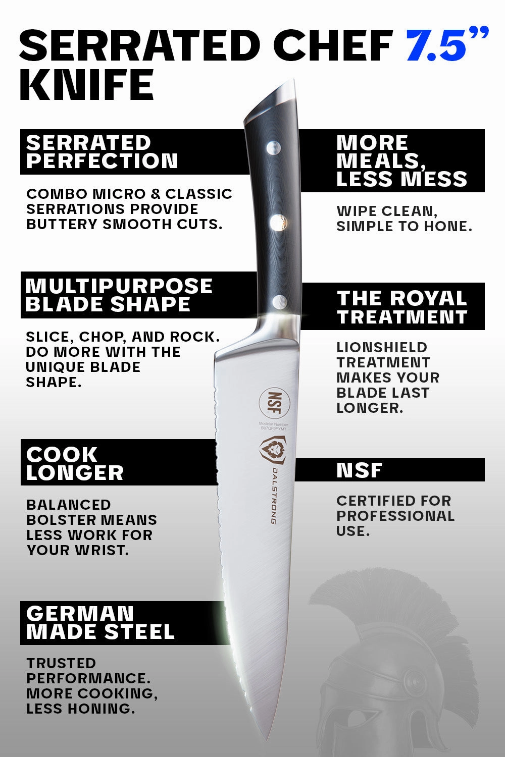 Serrated Chef Knife 7.5" | Gladiator Series | NSF Certified | Dalstrong 