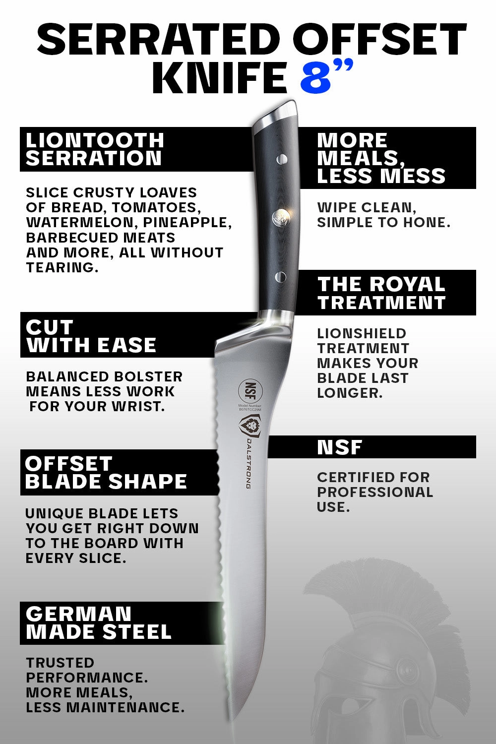 Serrated Offset Bread & Deli Knife 8" | Gladiator Series | NSF Certified | Dalstrong 