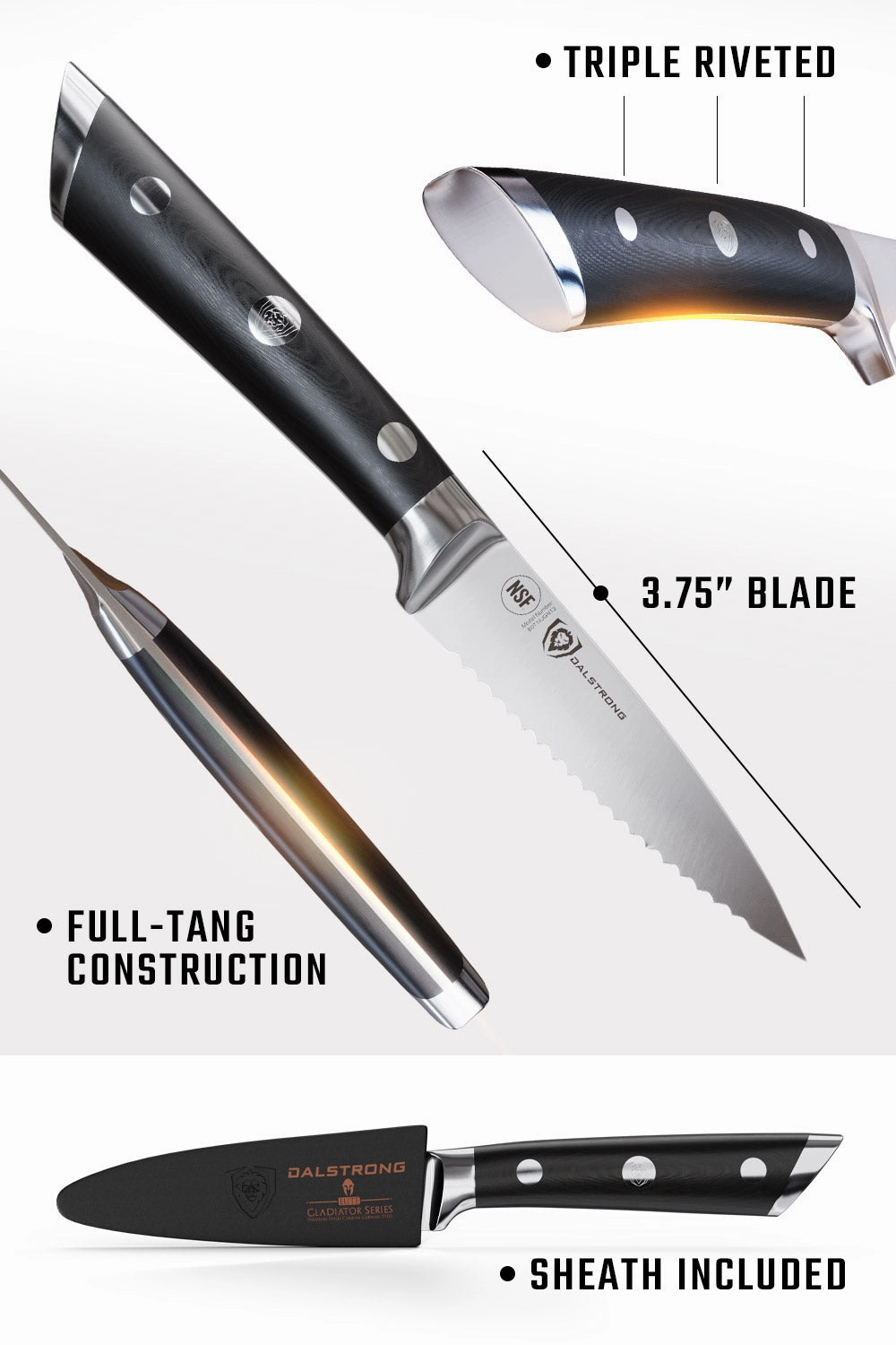Serrated Paring Knife 3.75" | Gladiator Series | NSF Certified | Dalstrong 