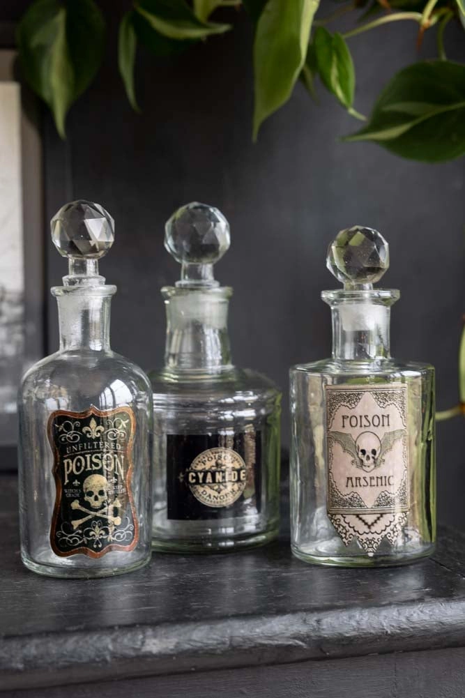 Set of 3 Apothecary-Style Poison Decanter Bottles kitchenware,kitchen essentials,cooking tools
