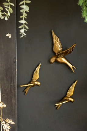 Set Of 3 Gold Metal Birds Wall Ornament area rugs,carpet,floor decoration