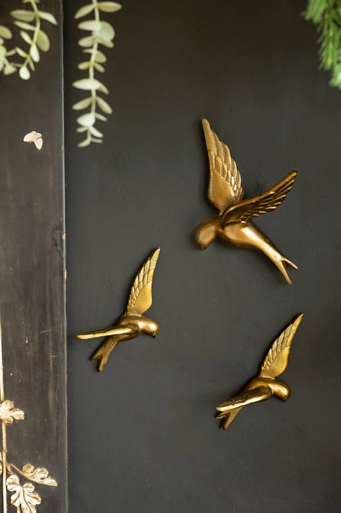 Set Of 3 Gold Metal Birds Wall Ornament area rugs,carpet,floor decoration
