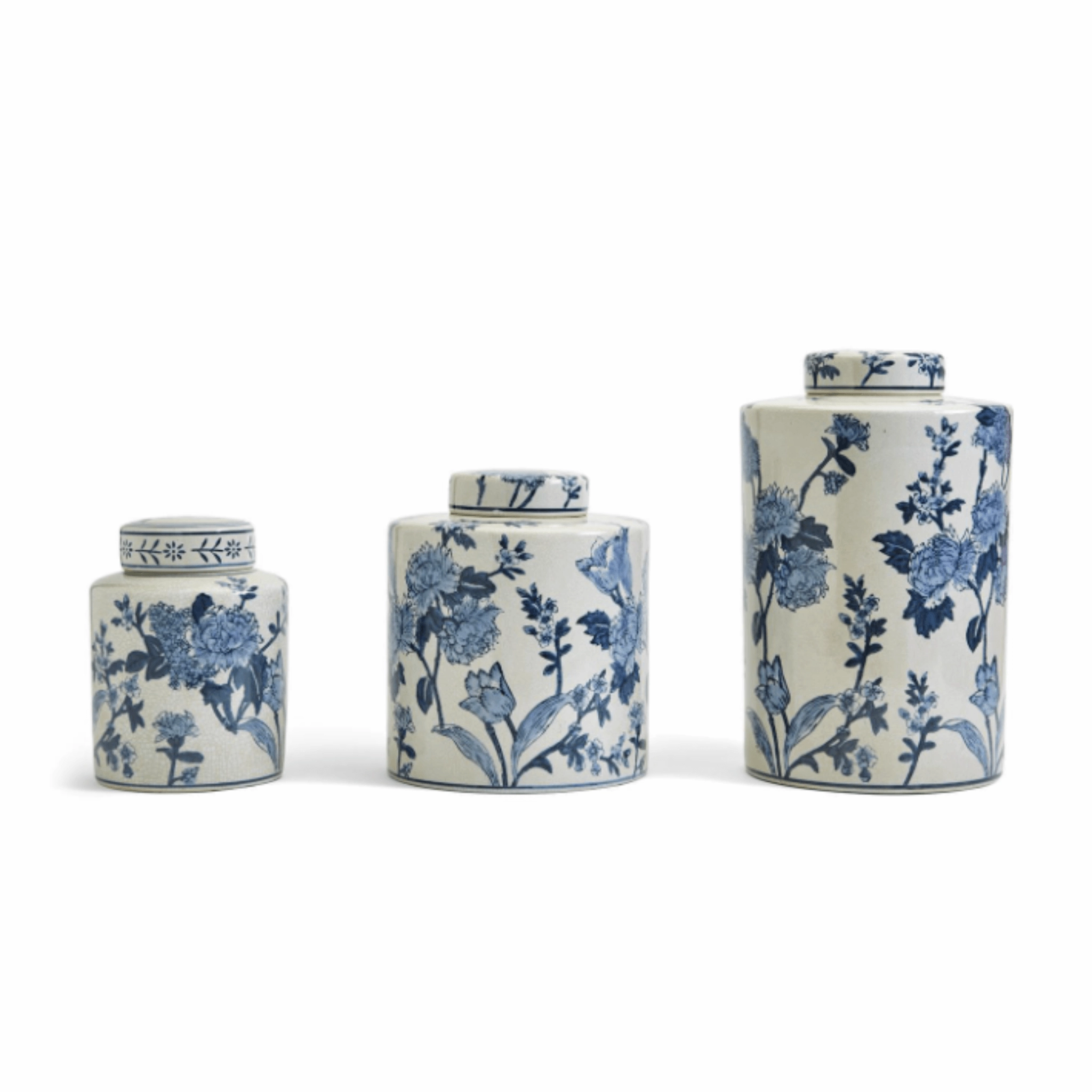 Set of 3 Porcelain Blue and White  Japanese Blossom Tea Jars With Crackle Finish vase,flower vase,home decoration