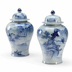 Set of Two Blue & White Qin Dynasty Ginger Jars vase,flower vase,home decoration