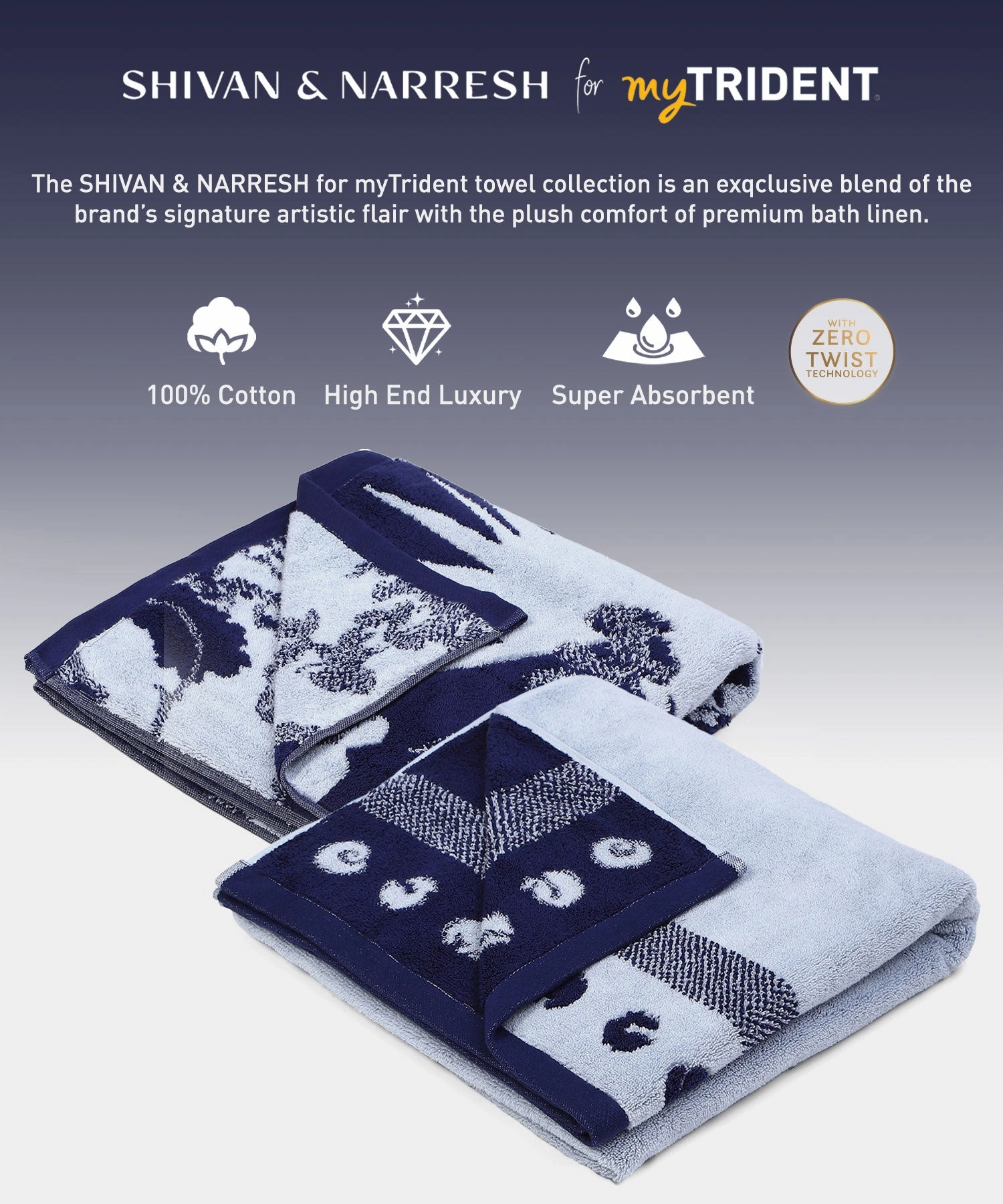 Shivan & Narresh for myTrident 2Pc Bath Towel, Super Soft, Extra Bounce, IZU JUNO