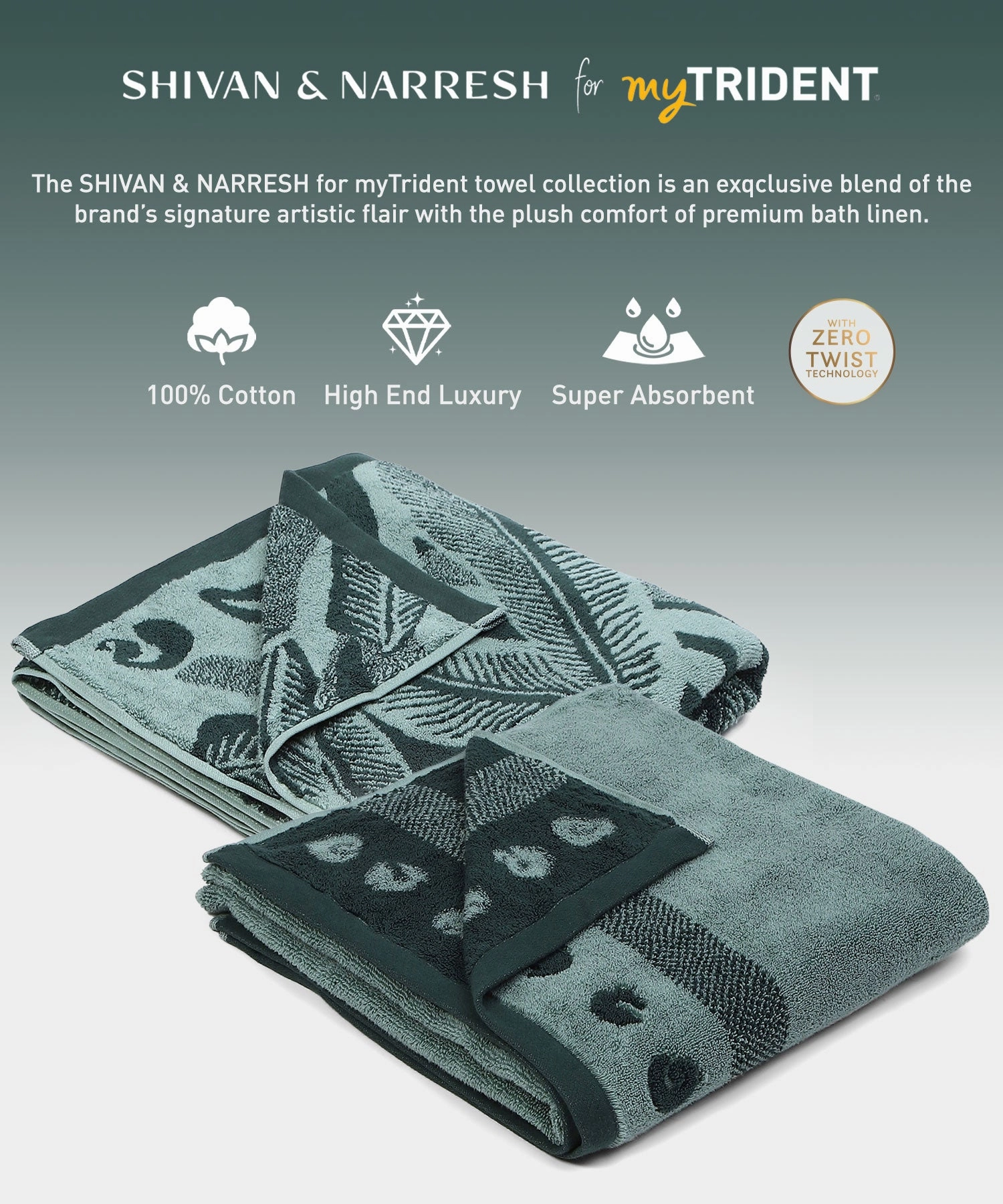 Shivan & Narresh for myTrident 2Pc Bath Towel,Super Soft,Extra Bounce,Palmera