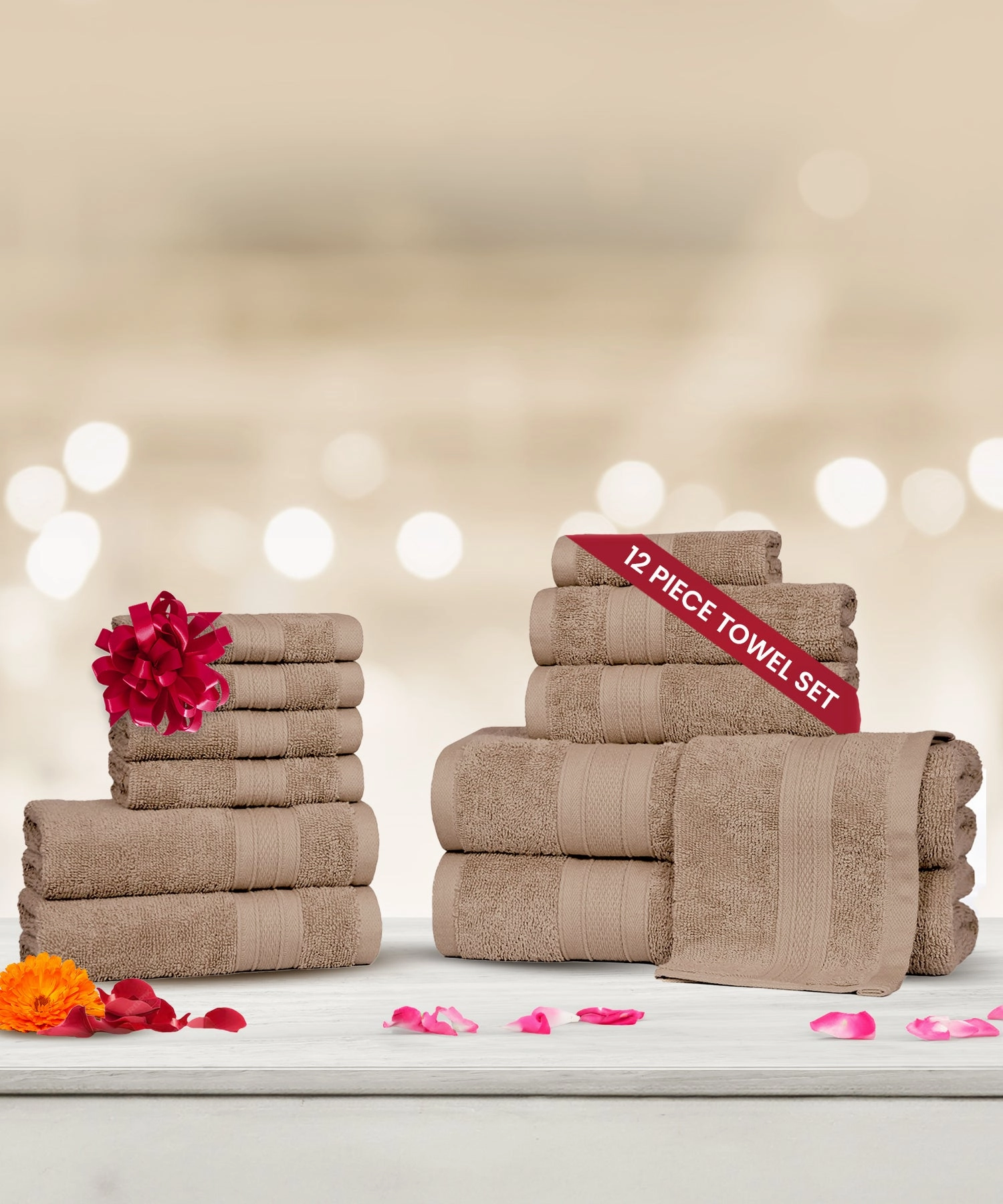 Soft Comfort, 12Pc Set,Air Rich Technology Towel Set , 509 GSM,Acorn