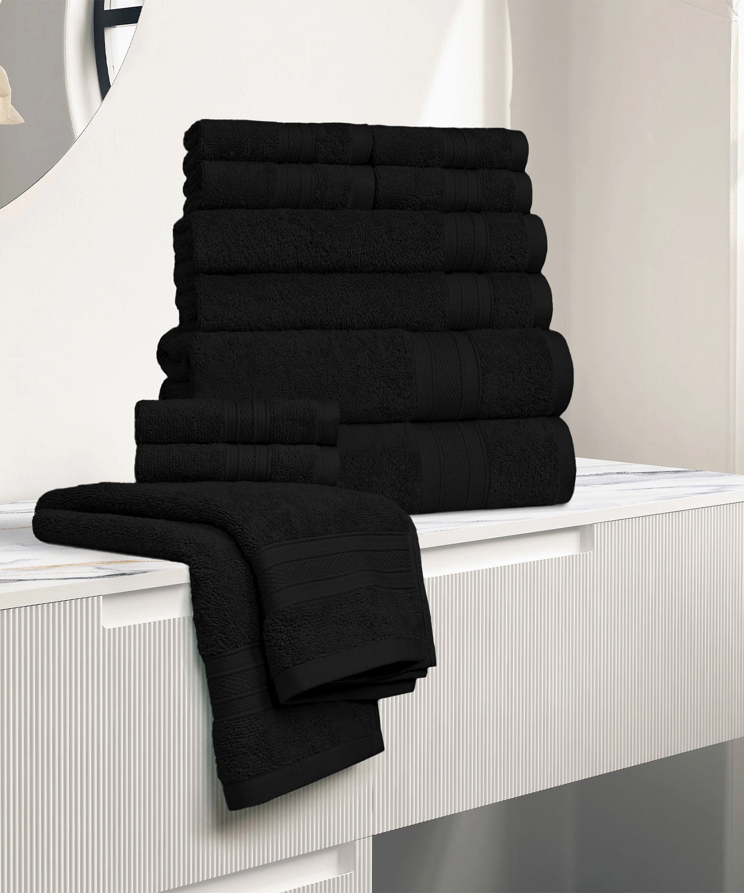 Soft Comfort, 12Pc Set,Air Rich Technology Towel Set , 509 GSM,Black