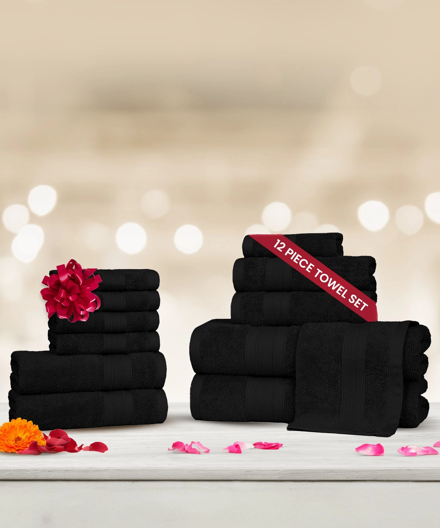 Soft Comfort, 12Pc Set,Air Rich Technology Towel Set , 509 GSM,Black