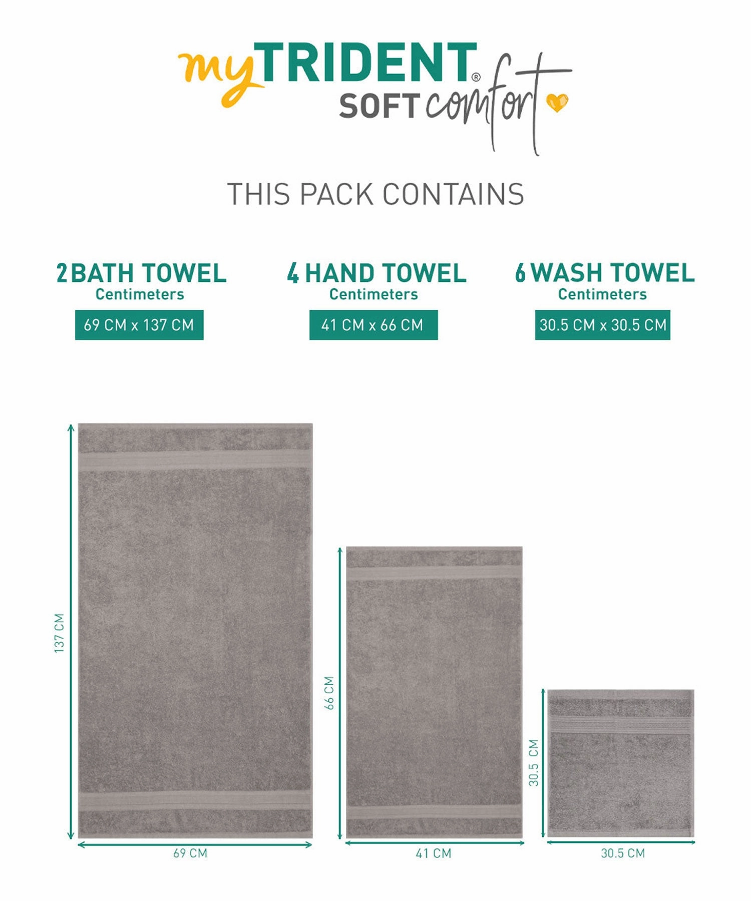 Soft Comfort, 12Pc Set,Air Rich Technology Towel Set , 509 GSM,Charcoal