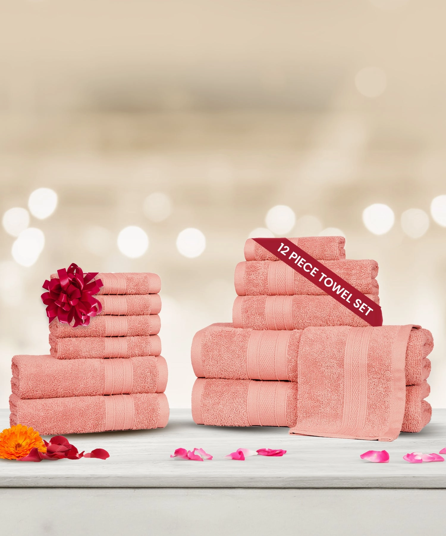 Soft Comfort, 12Pc Set,Air Rich Technology Towel Set ,  509 GSM,Coral Haze
