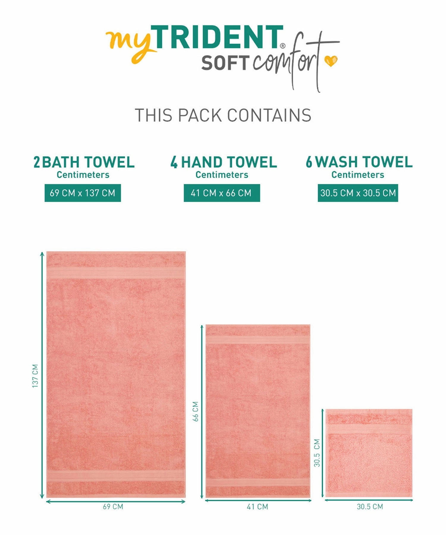 Soft Comfort, 12Pc Set,Air Rich Technology Towel Set ,  509 GSM,Coral Haze