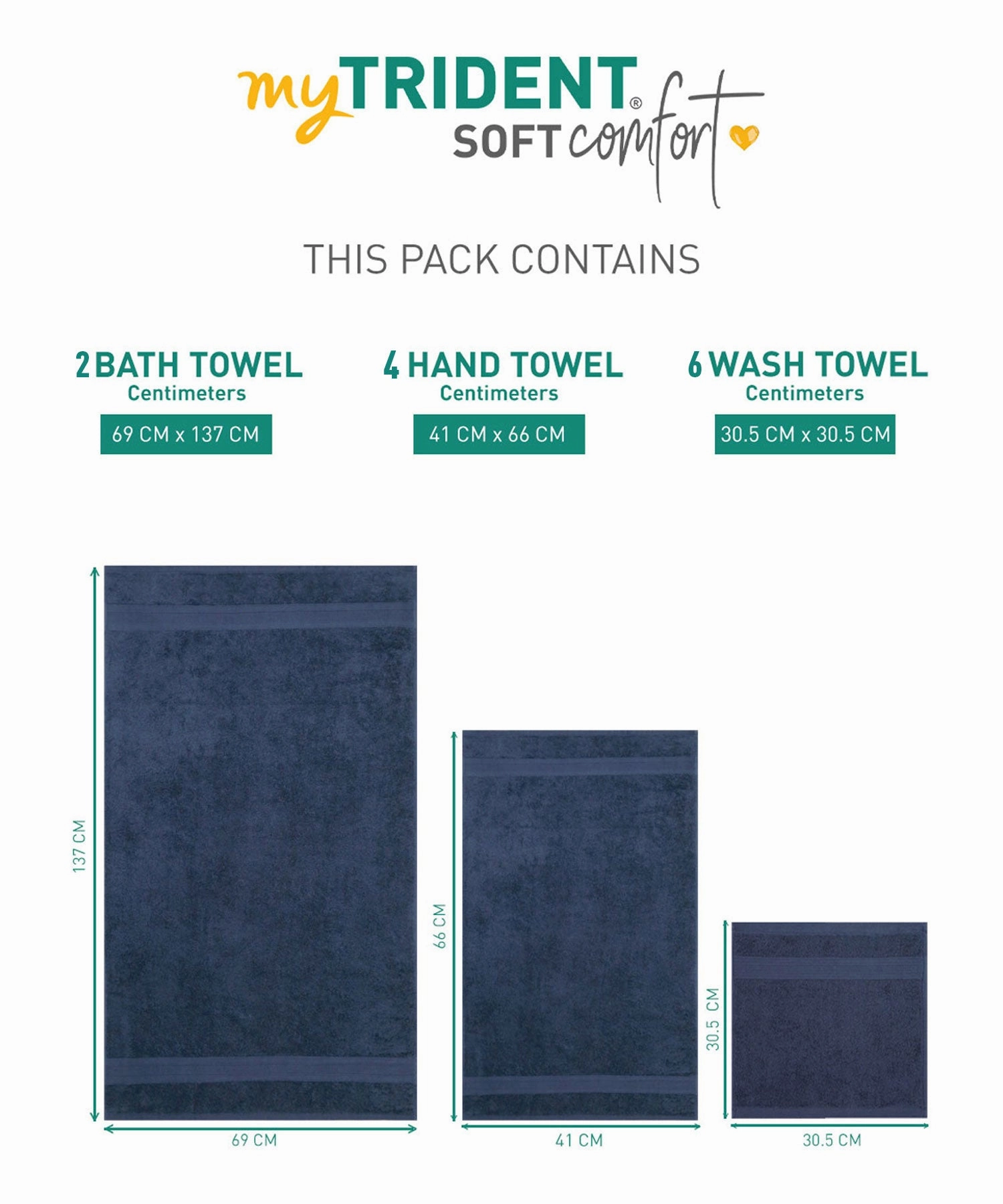 Soft Comfort, 12Pc Set,Air Rich Technology Towel Set , 509 GSM,Navy