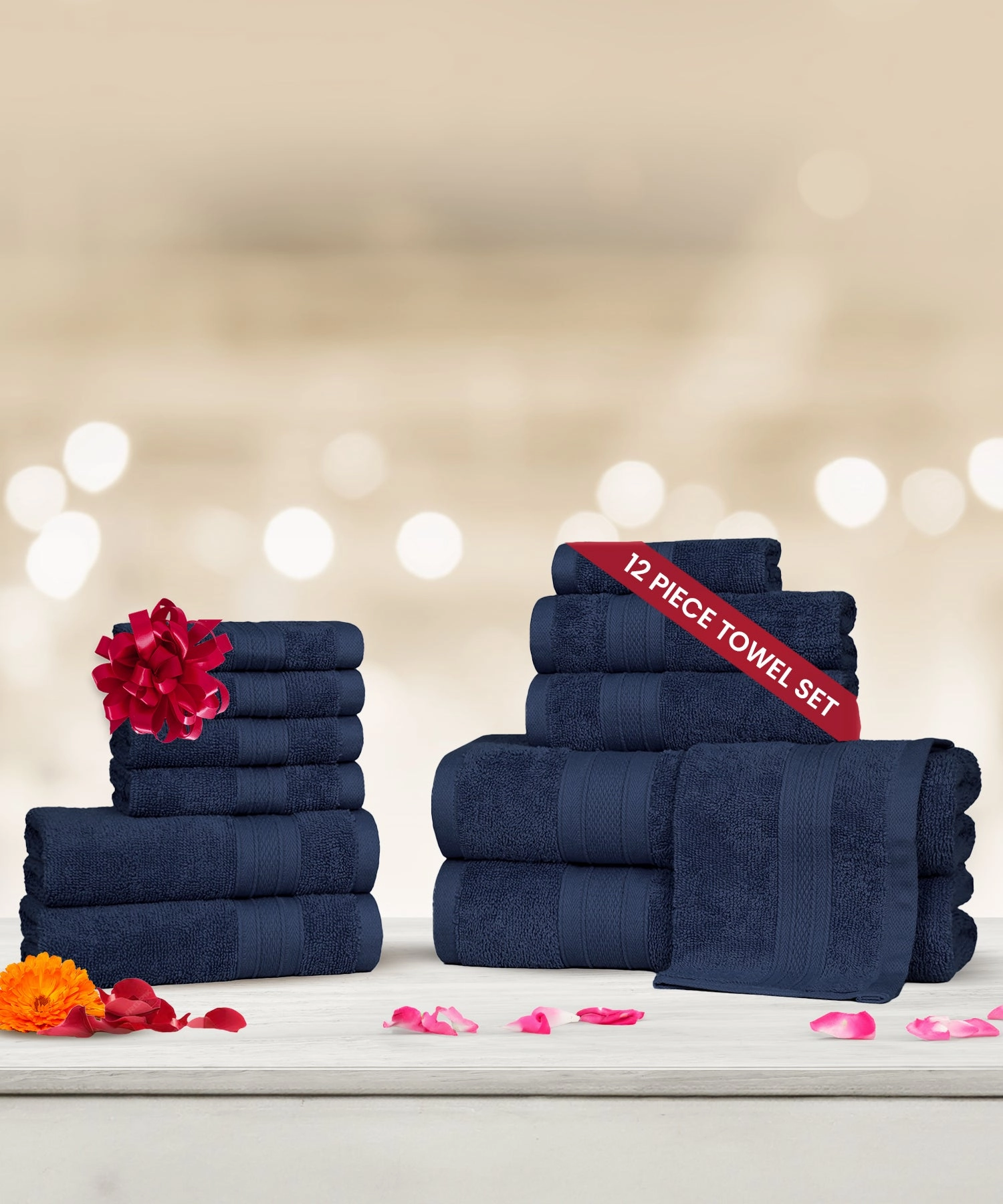 Soft Comfort, 12Pc Set,Air Rich Technology Towel Set , 509 GSM,Navy