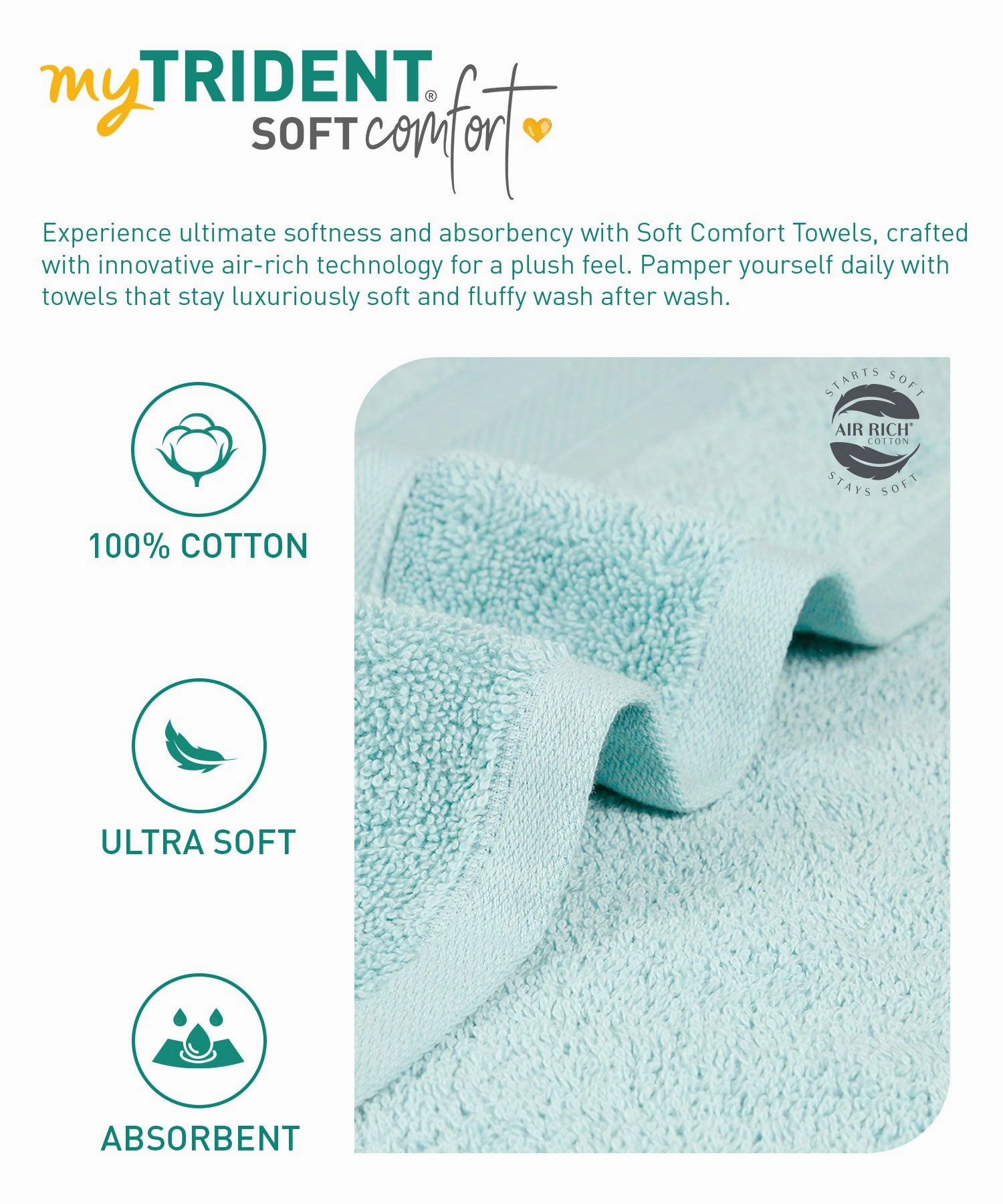 Soft Comfort, 12Pc Set,Air Rich Technology Towel Set , 509 GSM,Nile Blue