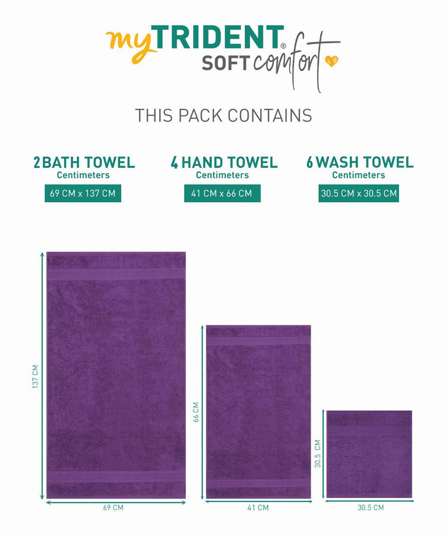 Soft Comfort, 12Pc Set,Air Rich Technology Towel Set ,  509 GSM,Plum
