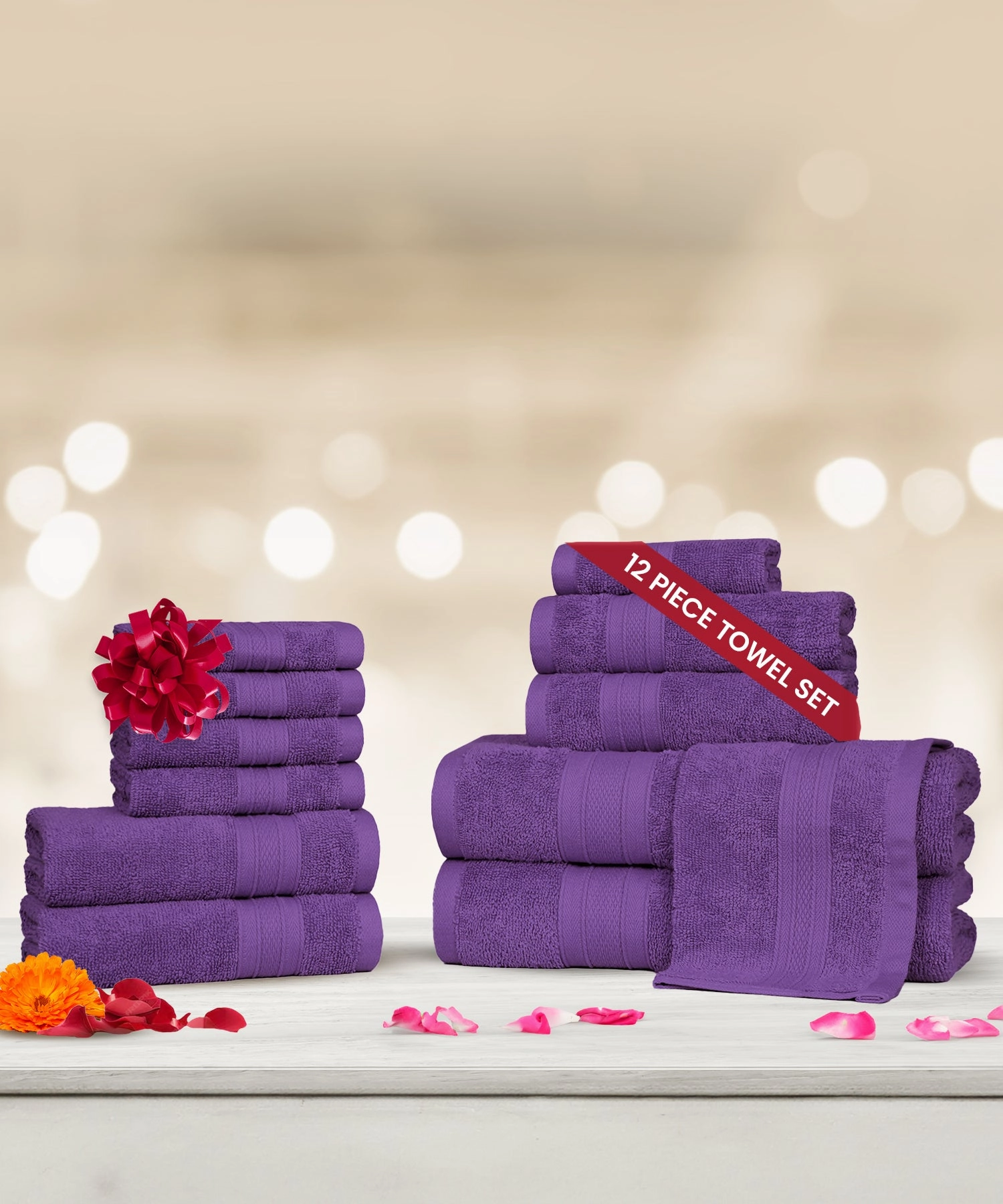 Soft Comfort, 12Pc Set,Air Rich Technology Towel Set ,  509 GSM,Plum