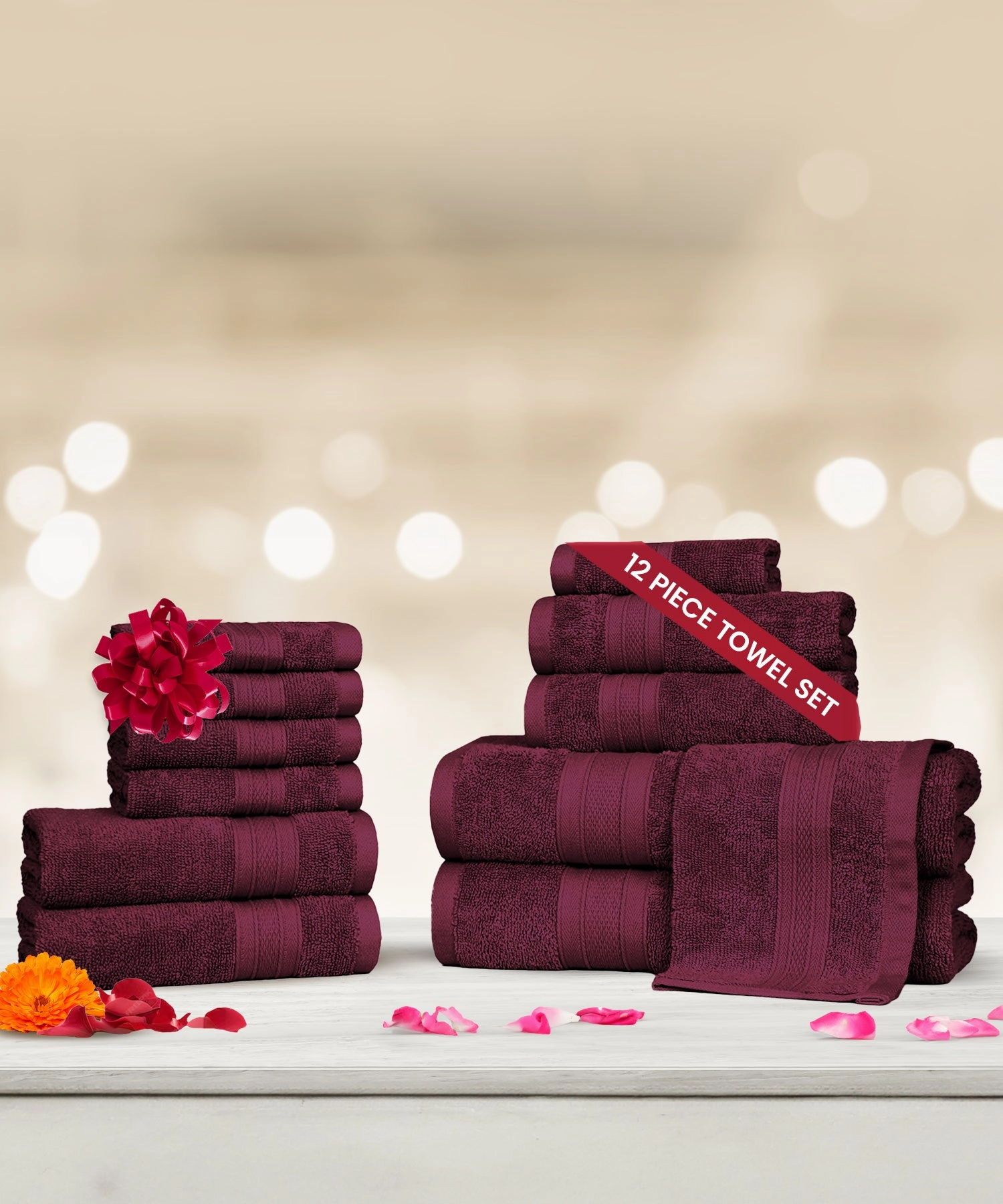 Soft Comfort, 12Pc Set,Air Rich Technology Towel Set , 509 GSM,Red Wine