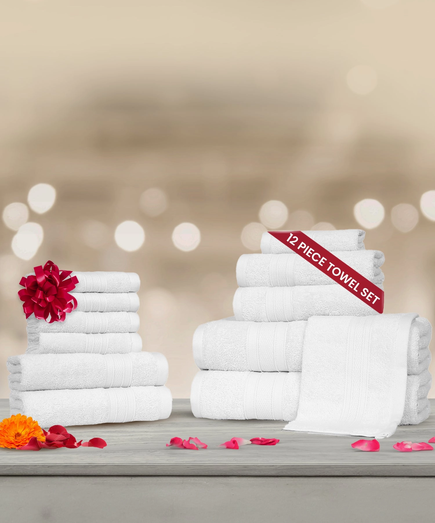 Soft Comfort, 12Pc Set,Air Rich Technology Towel Set , 509 GSM,White