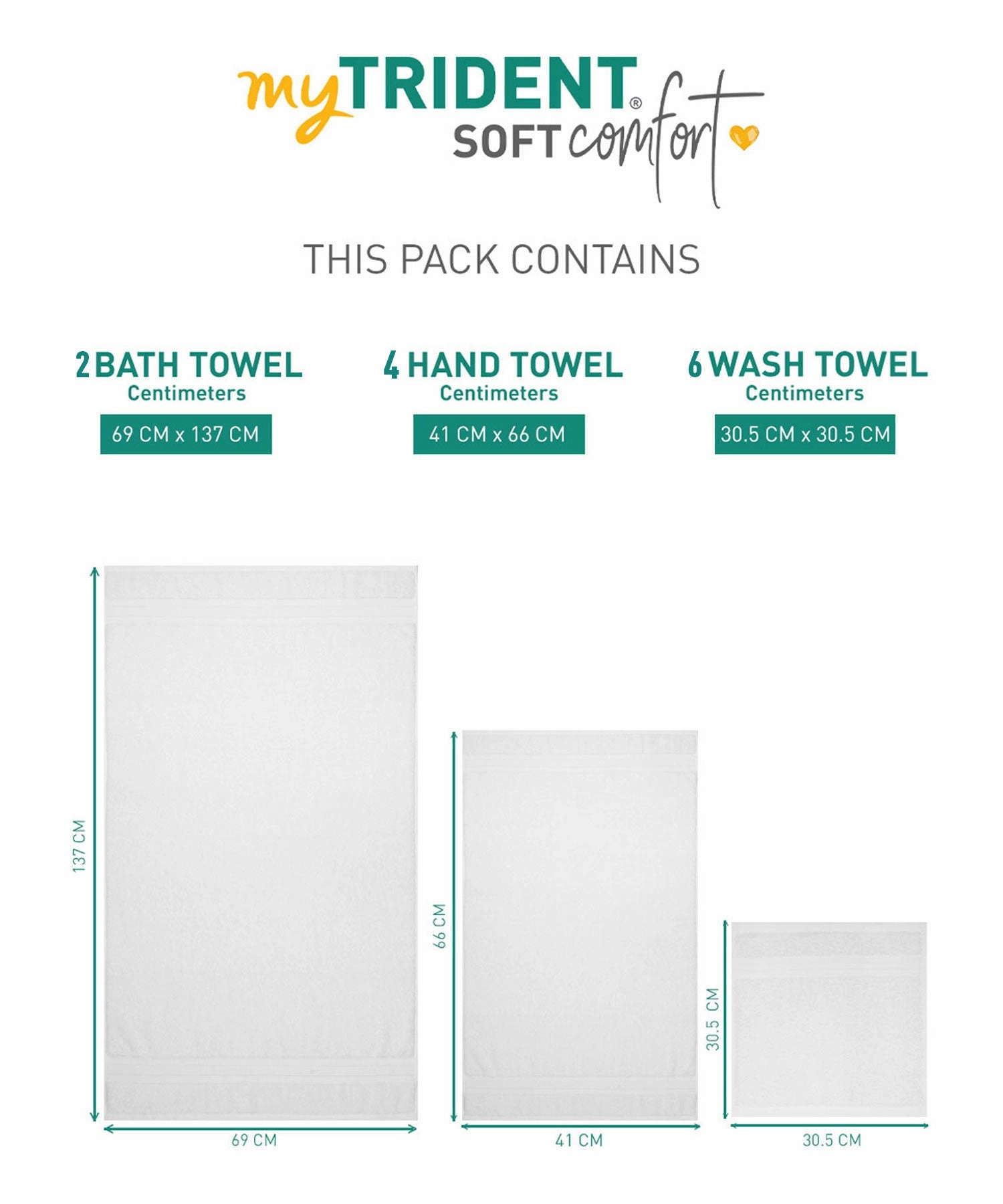 Soft Comfort, 12Pc Set,Air Rich Technology Towel Set , 509 GSM,White