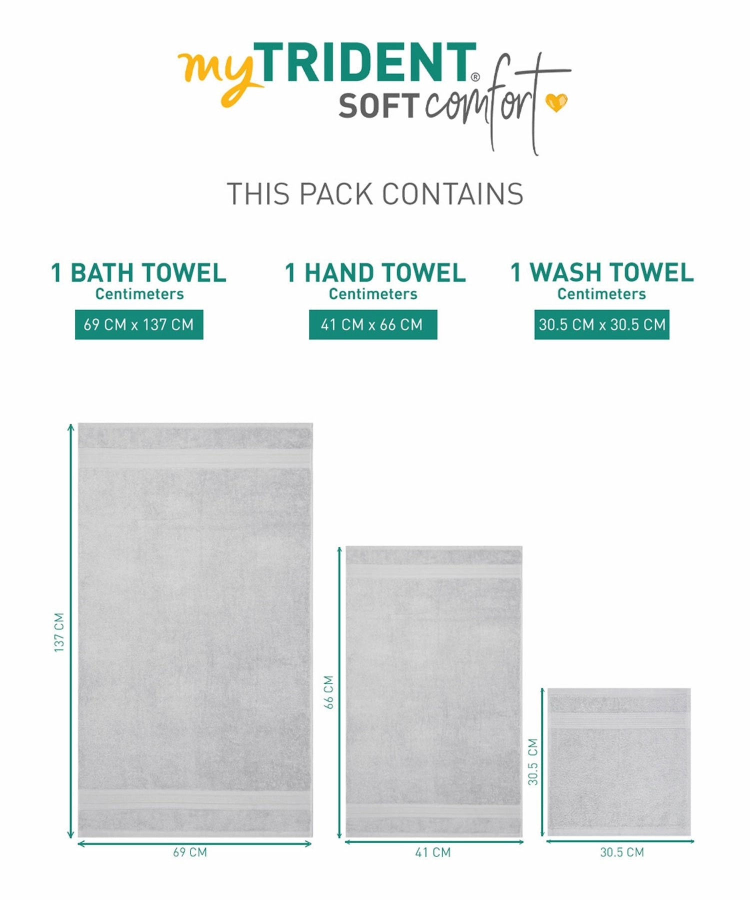 Soft Comfort, 3Pc Set,Air Rich Technology Towel Set ,509 GSM,Silver
