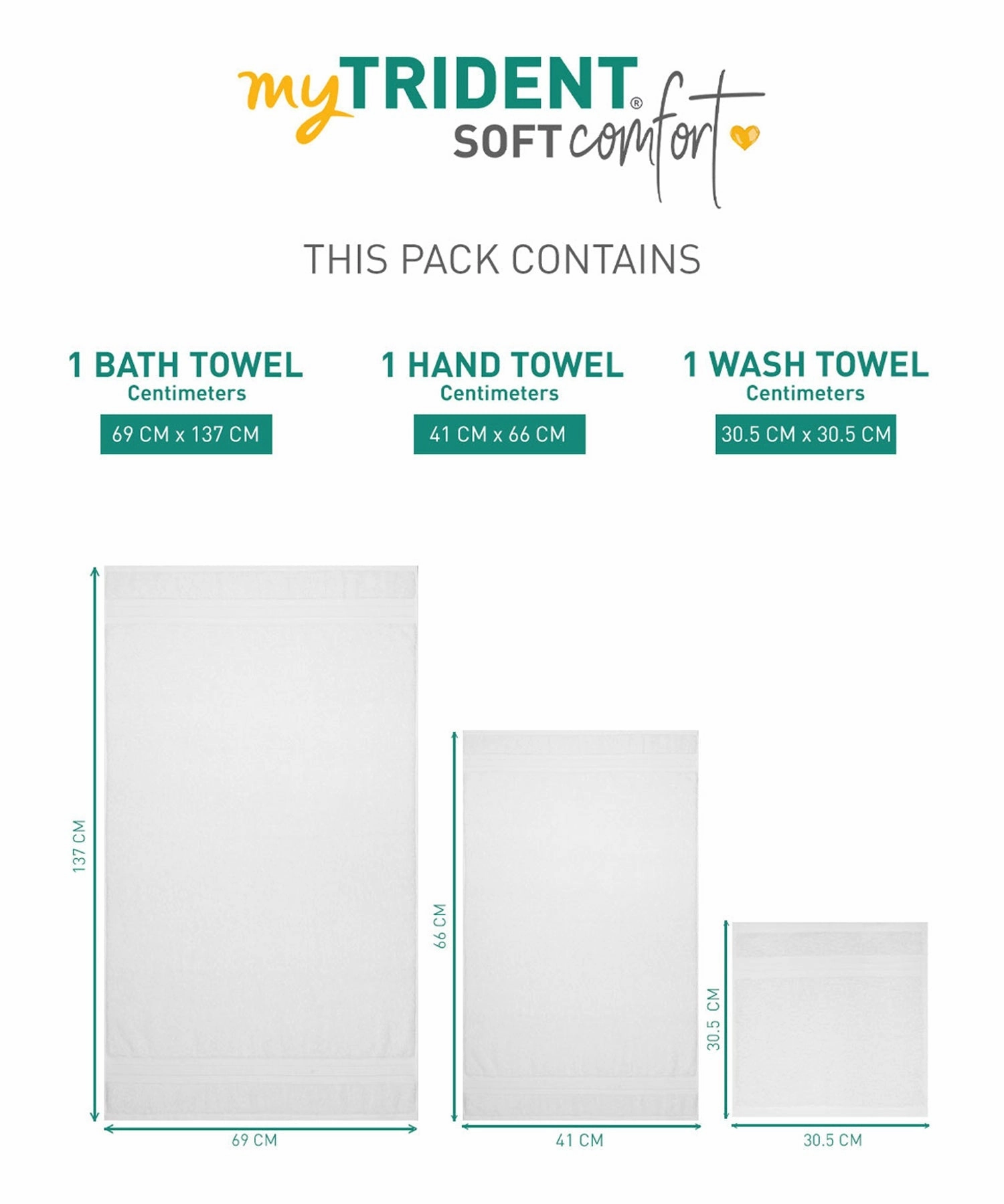 Soft Comfort, 3Pc Set,Air Rich Technology Towel Set ,509 GSM,White