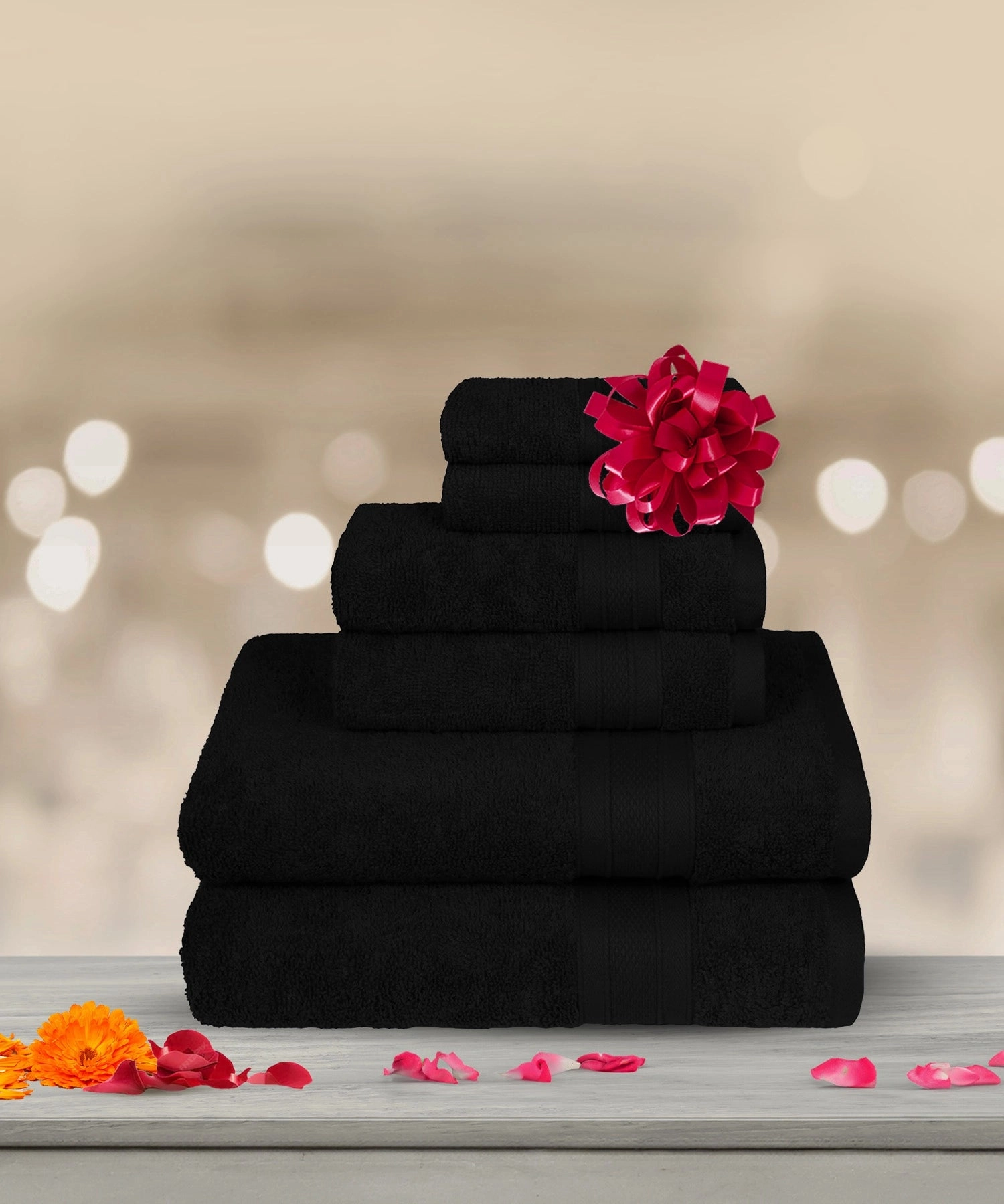 Soft Comfort, 6Pc Set,Air Rich Technology Towel Set ,509 GSM,Black