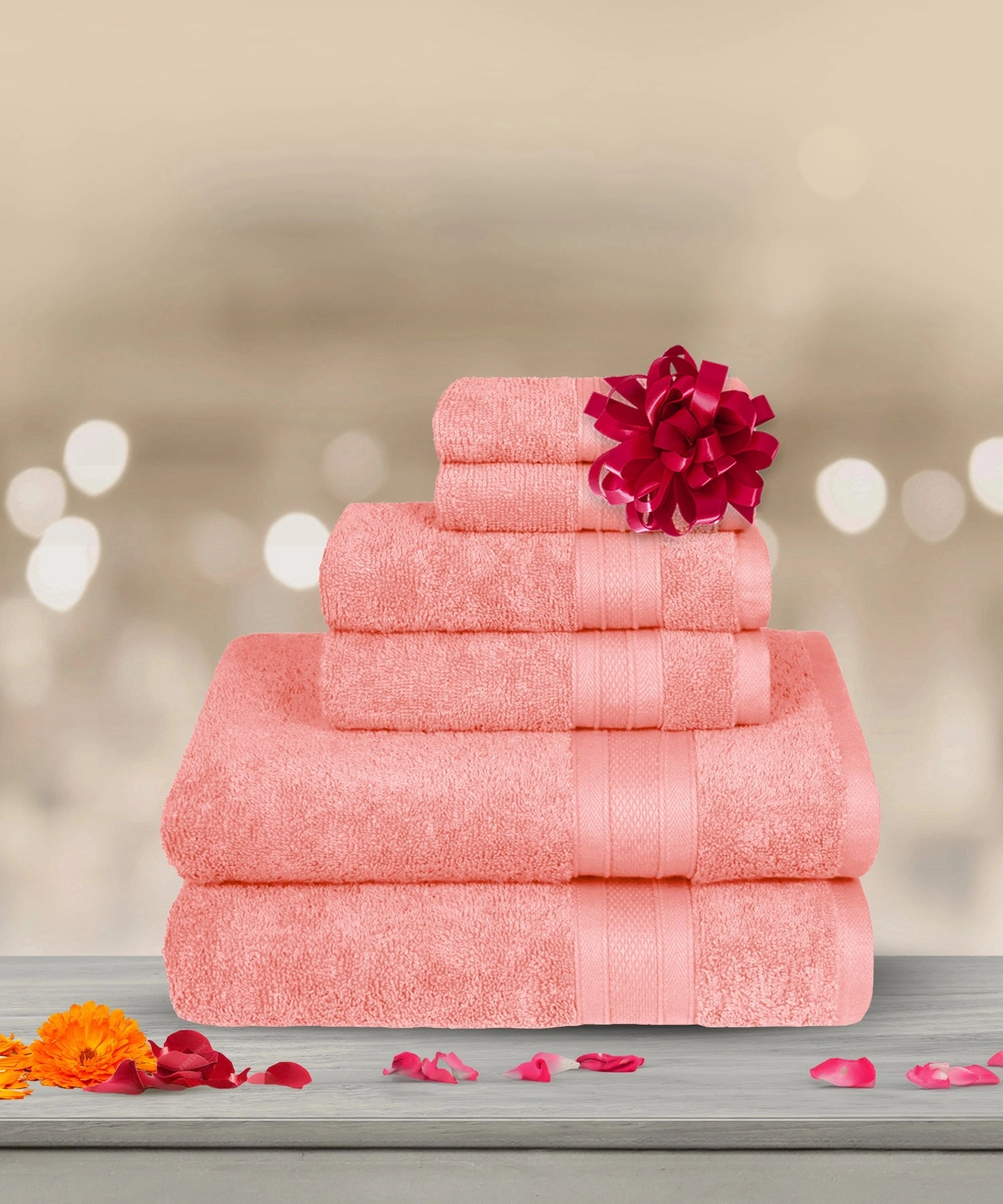 Soft Comfort, 6Pc Set,Air Rich Technology Towel Set ,509 GSM,Coral Haze