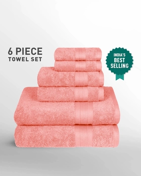 Soft Comfort, 6Pc Set,Air Rich Technology Towel Set ,509 GSM,Coral Haze bath towels,soft towels,bathroom textiles