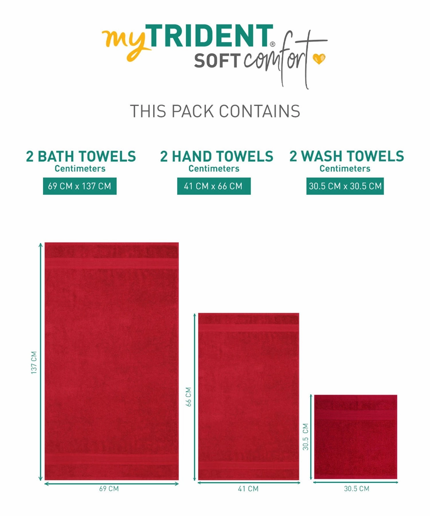 Soft Comfort, 6Pc Set,Air Rich Technology Towel Set ,509 GSM,Crimson Red