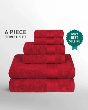 Soft Comfort, 6Pc Set,Air Rich Technology Towel Set ,509 GSM,Crimson Red bath towels,soft towels,bathroom textiles