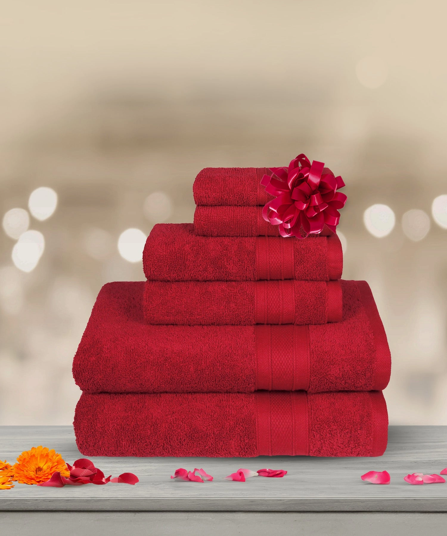 Soft Comfort, 6Pc Set,Air Rich Technology Towel Set ,509 GSM,Crimson Red