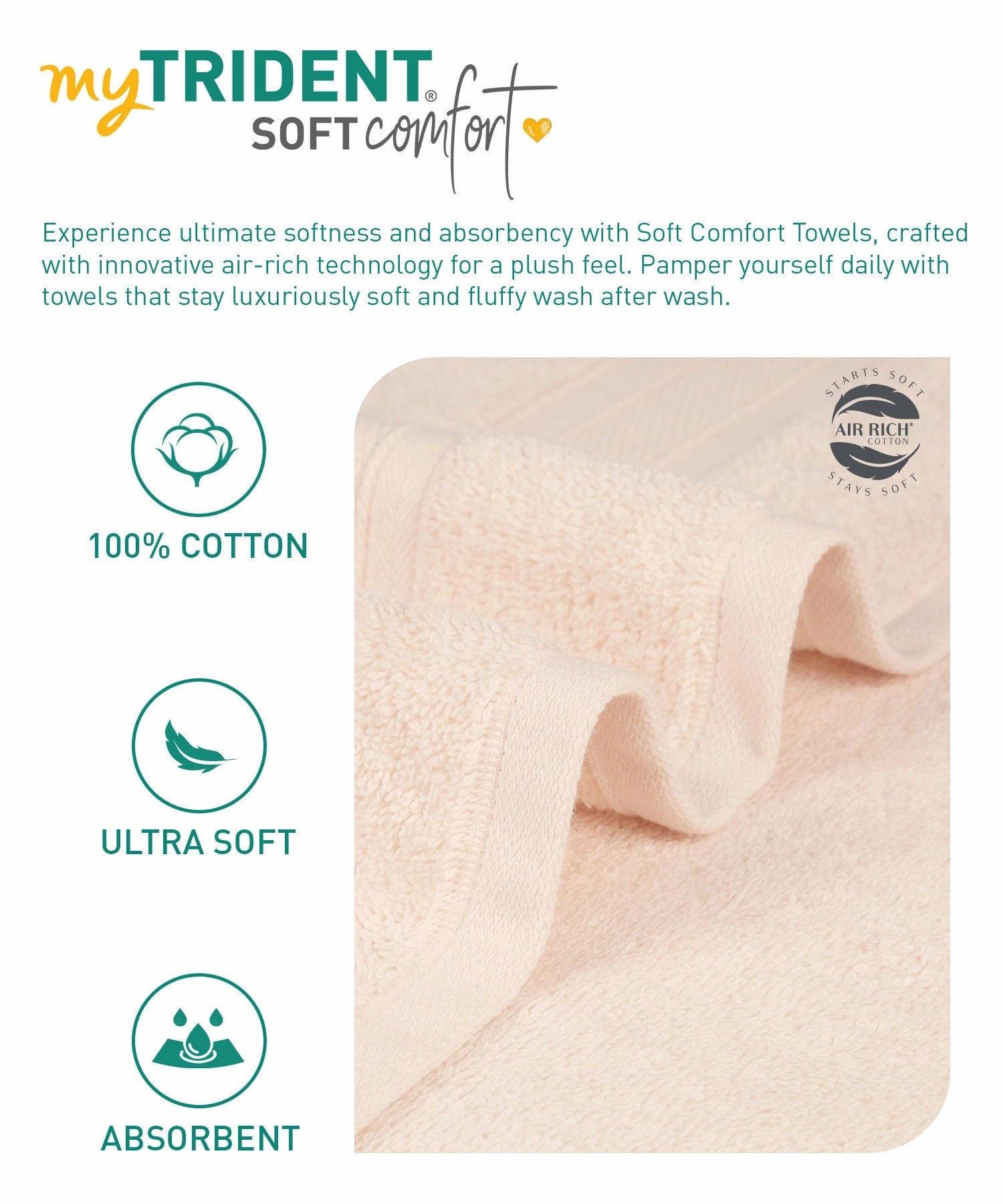 Soft Comfort, 6Pc Set,Air Rich Technology Towel Set ,509 GSM,Linen