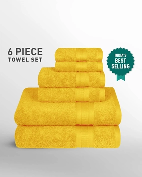 Soft Comfort, 6Pc Set,Air Rich Technology Towel Set ,509 GSM,Mustard Yellow bath towels,soft towels,bathroom textiles