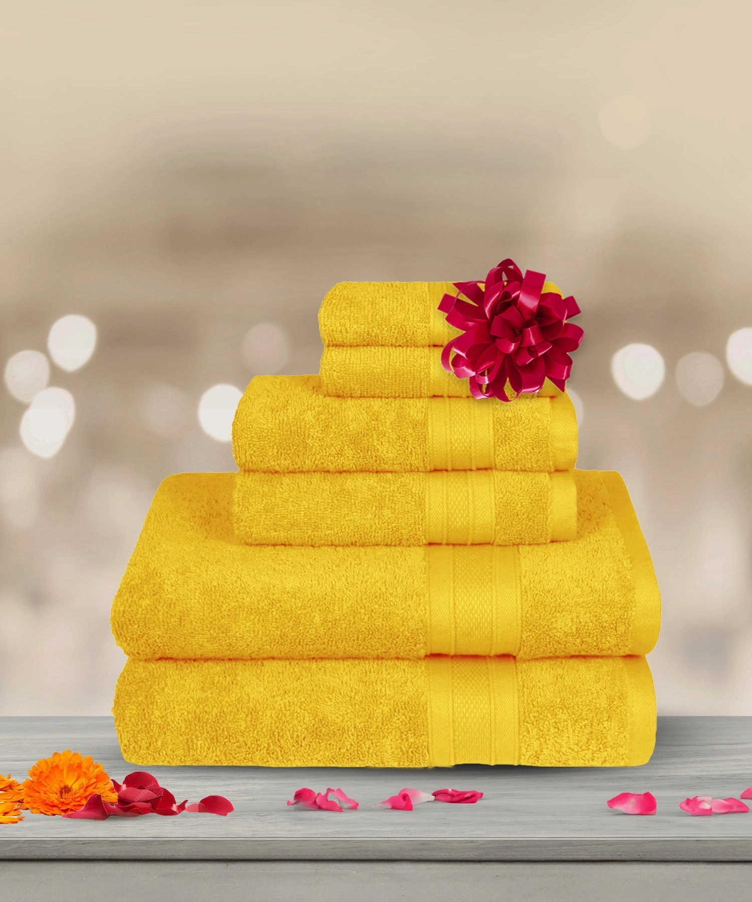 Soft Comfort, 6Pc Set,Air Rich Technology Towel Set ,509 GSM,Mustard Yellow