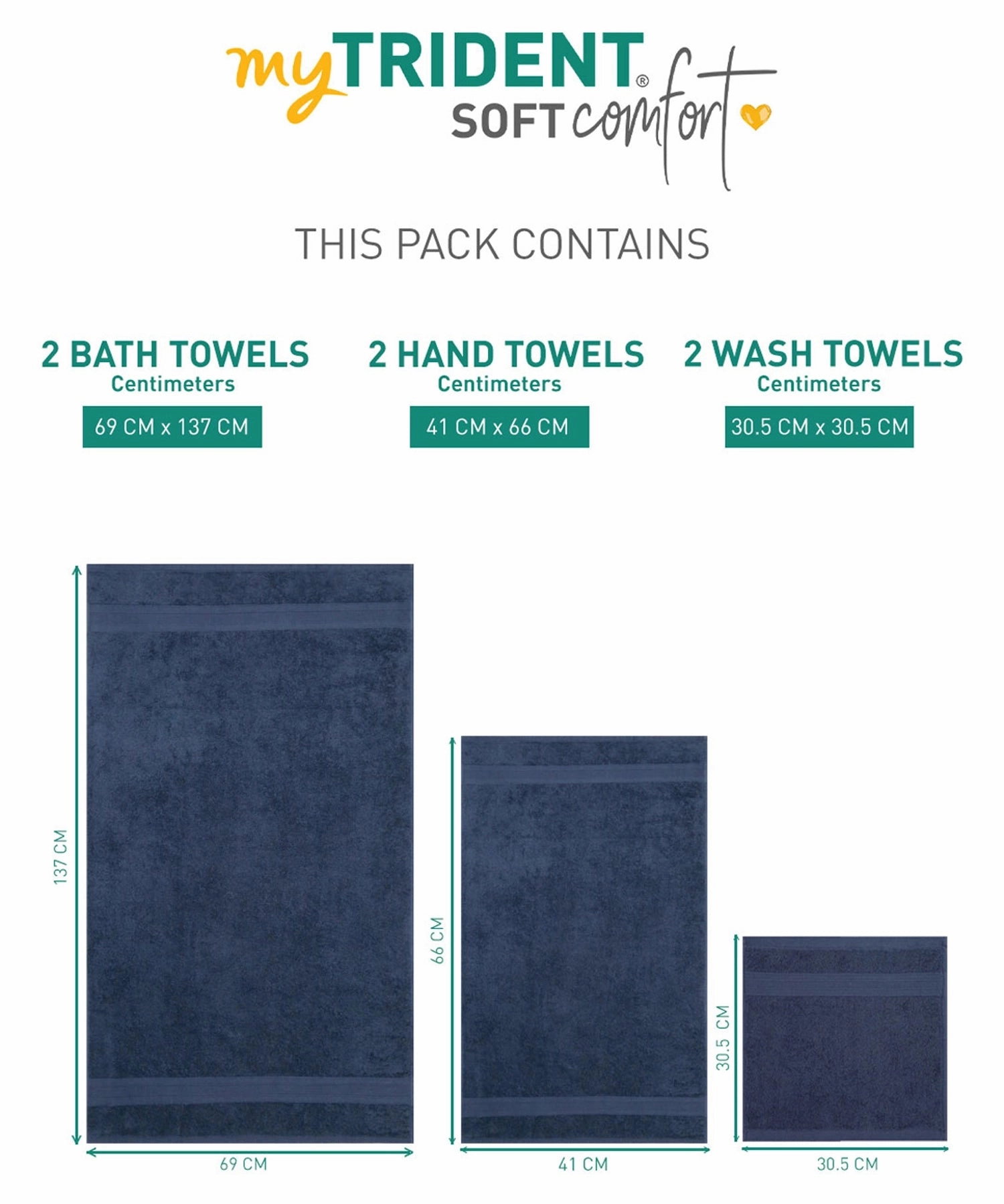 Soft Comfort, 6Pc Set,Air Rich Technology Towel Set ,509 GSM,Navy