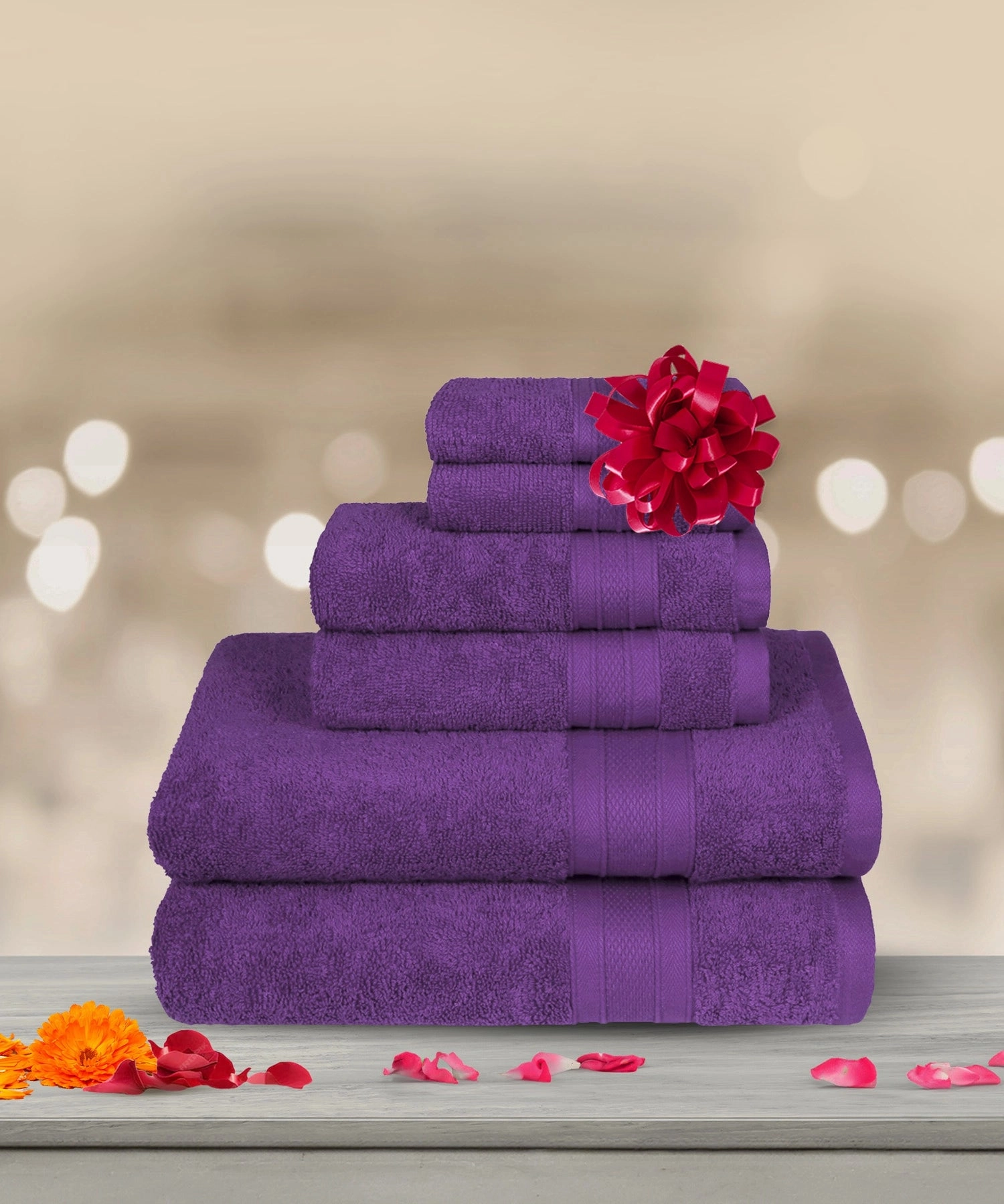 Soft Comfort, 6Pc Set,Air Rich Technology Towel Set ,509 GSM,Plum