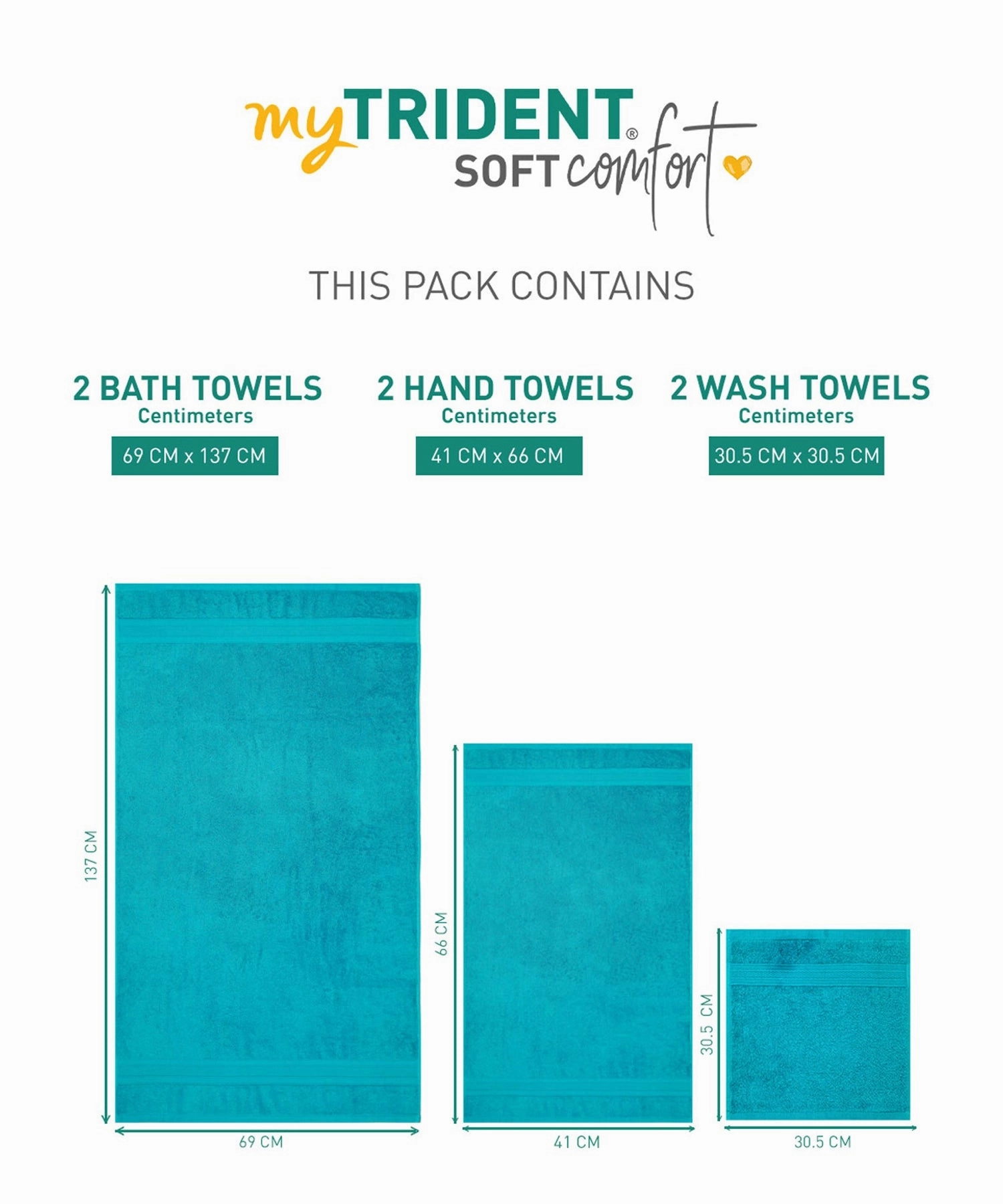 Soft Comfort, 6Pc Set,Air Rich Technology Towel Set ,509 GSM,Teal