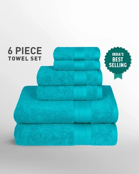 Soft Comfort, 6Pc Set,Air Rich Technology Towel Set ,509 GSM,Teal bath towels,soft towels,bathroom textiles