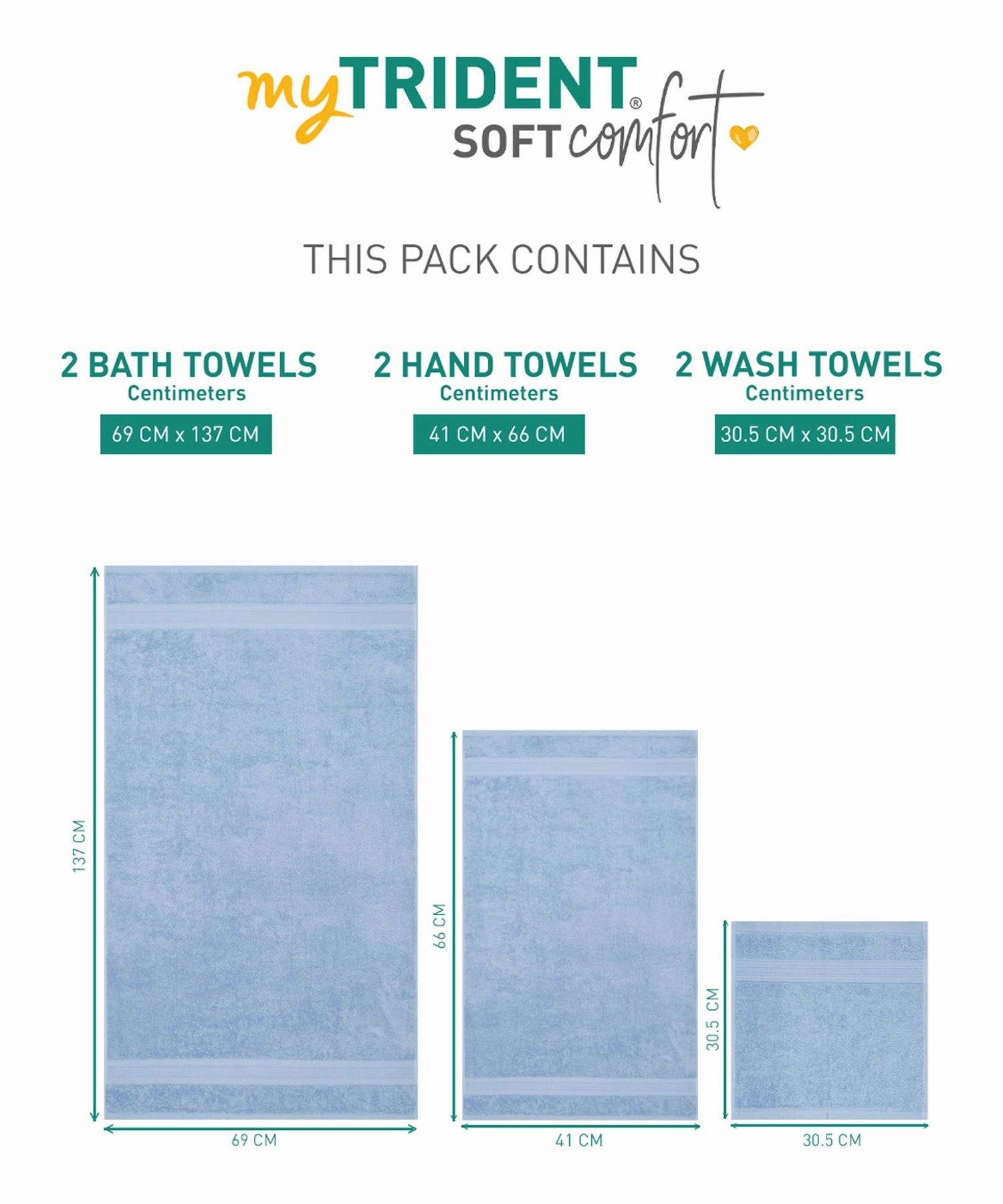 Soft Comfort, 6Pc Set,Air Rich Technology Towel Set , 509 GSM,Allure