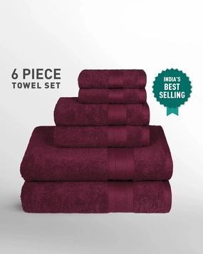 Soft Comfort, 6Pc Set,Air Rich Technology Towel Set , 509 GSM,Red Wine bath towels,soft towels,bathroom textiles