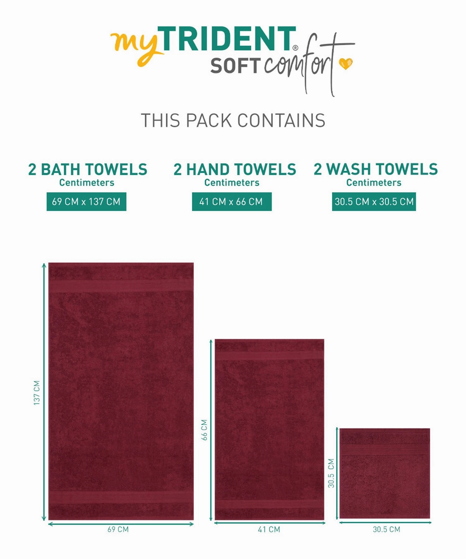 Soft Comfort, 6Pc Set,Air Rich Technology Towel Set , 509 GSM,Red Wine