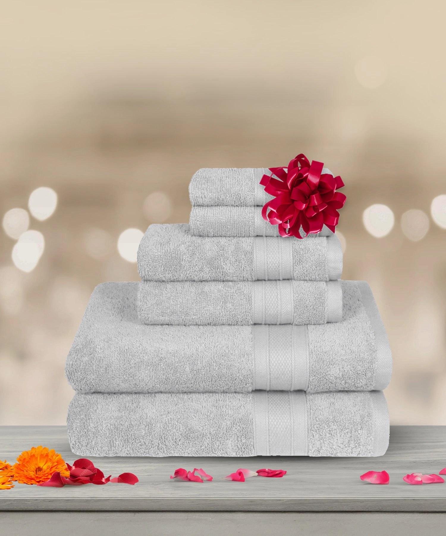 Soft Comfort, 6Pc Set,Air Rich Technology Towel Set , 509 GSM,Silver