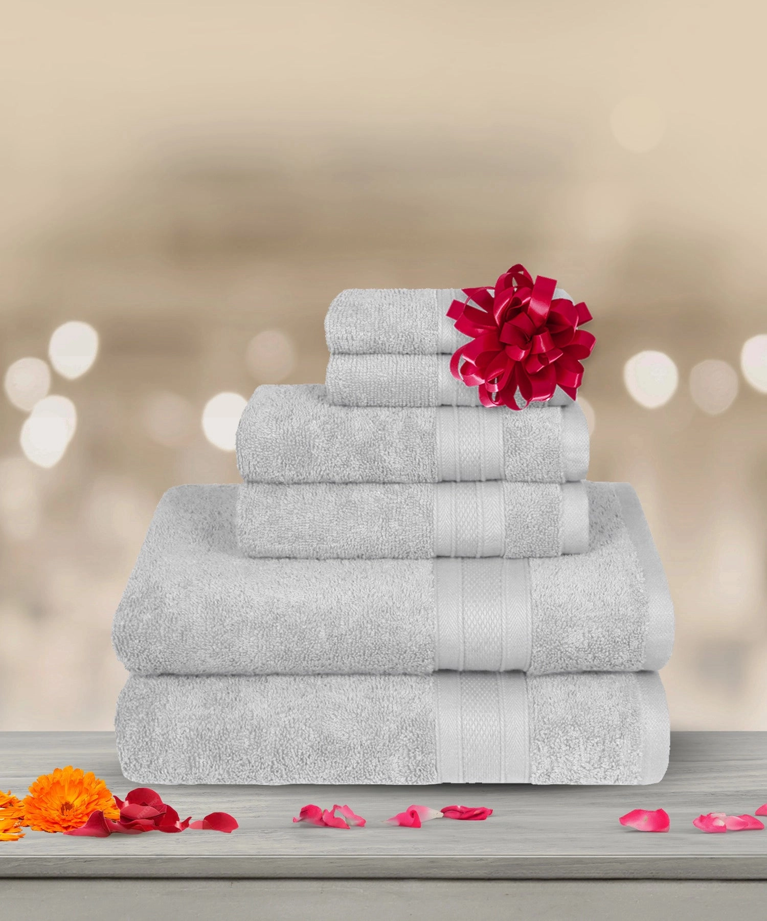 Soft Comfort, 6Pc Set,Air Rich Technology Towel Set , 509 GSM,Silver