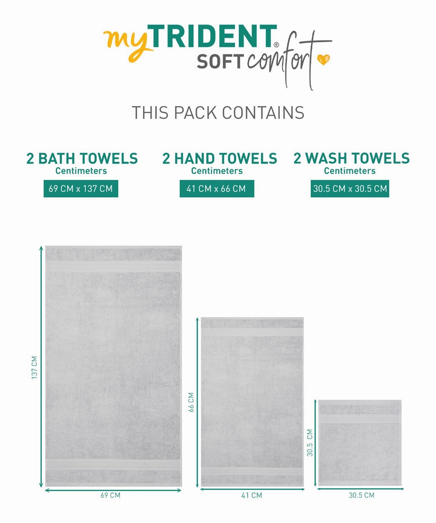 Soft Comfort, 6Pc Set,Air Rich Technology Towel Set , 509 GSM,Silver