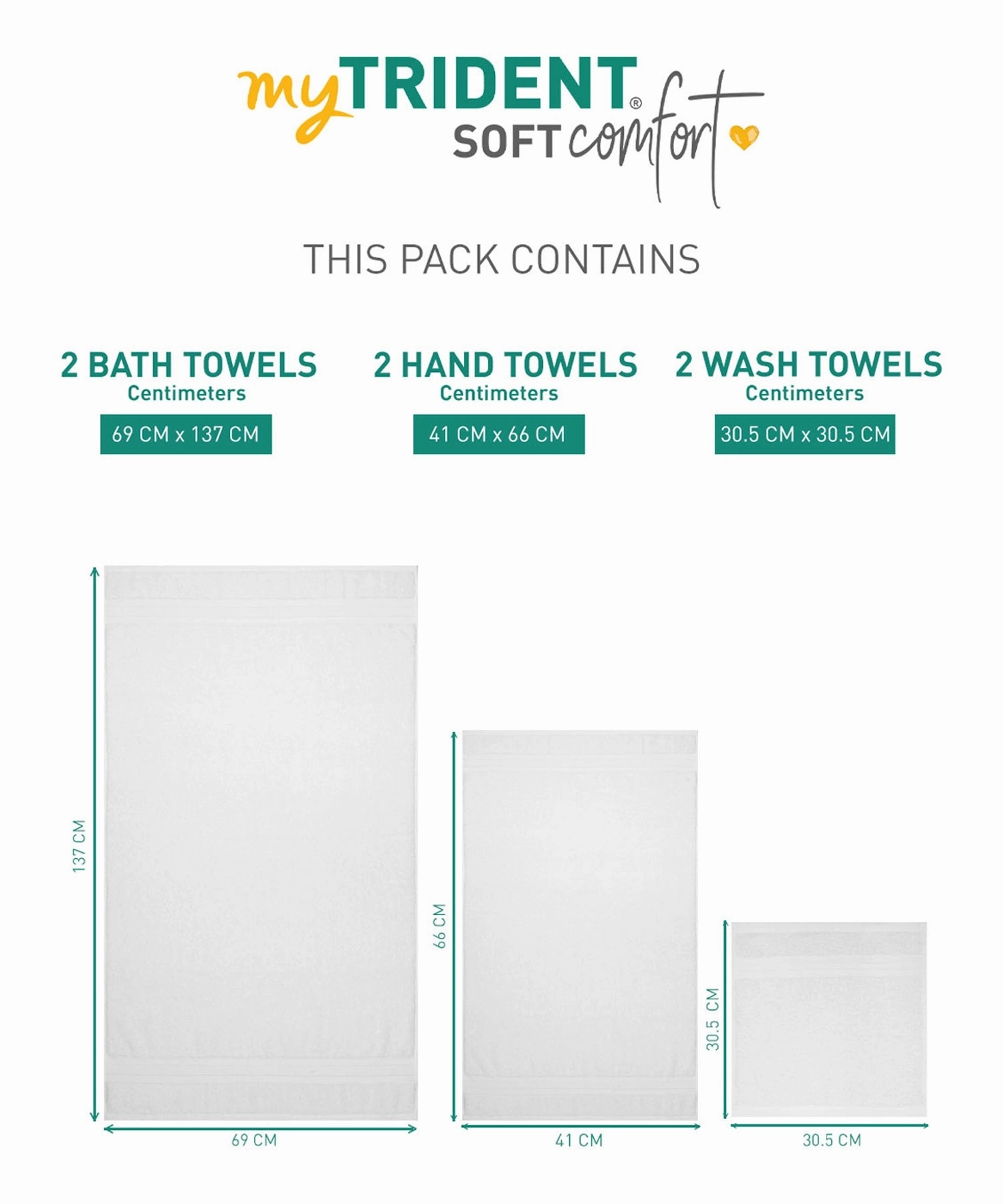 Soft Comfort, 6Pc Set,Air Rich Technology Towel Set , 509 GSM,White