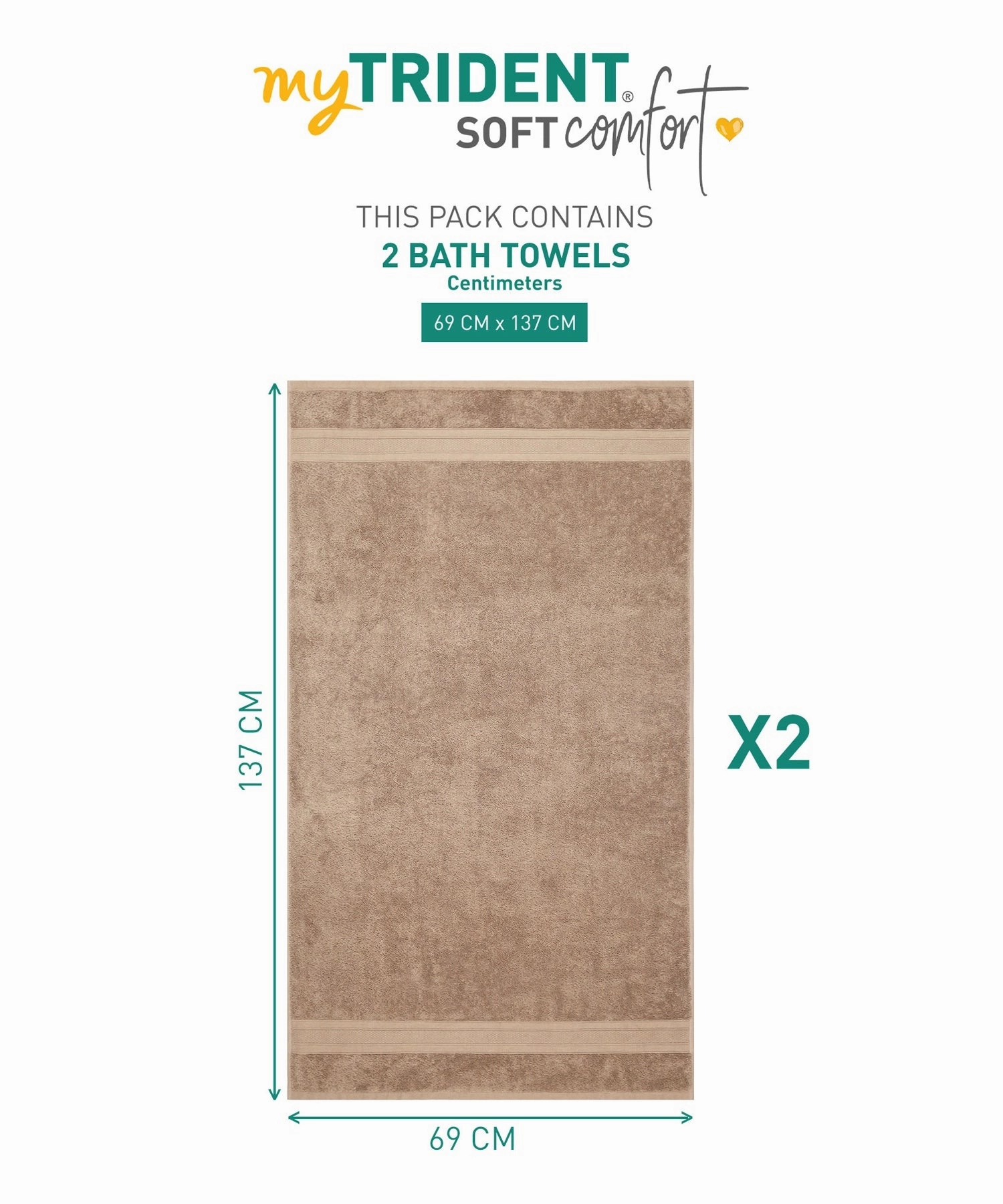 Soft Comfort Acorn Air Rich Technology 2Pc Bath Towel, 100% Cotton, 509 GSM, Brown