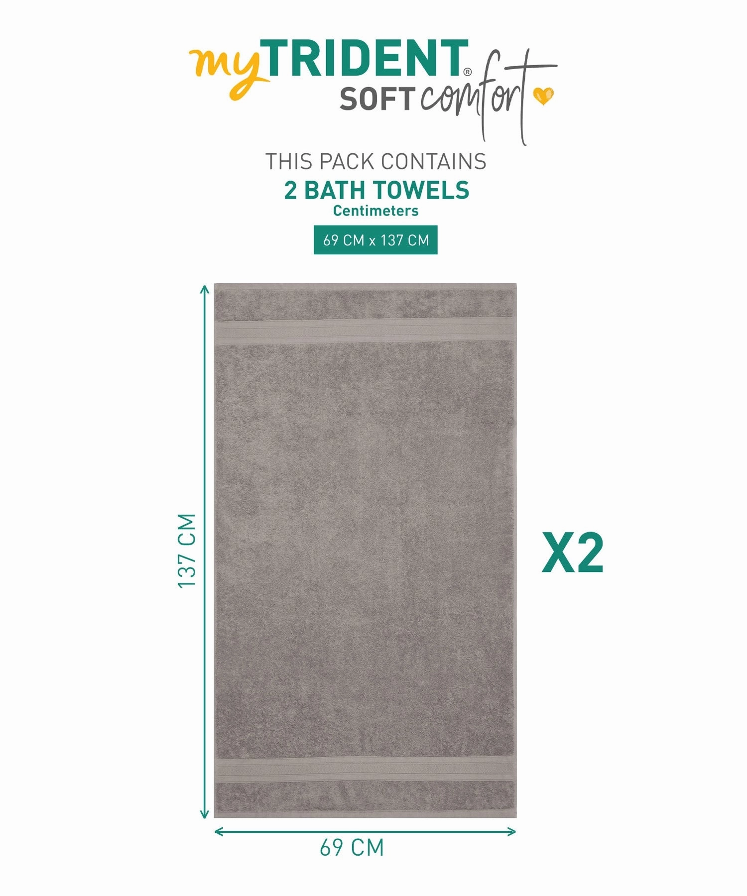 Soft Comfort Air Rich Technology 2Pc Bath Towel, 100% Cotton, 509 GSM, Charcoal